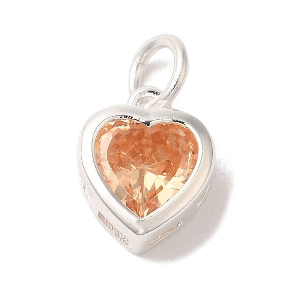 925 Sterling Silver Cubic Zirconia Heart Charms with Jump Rings