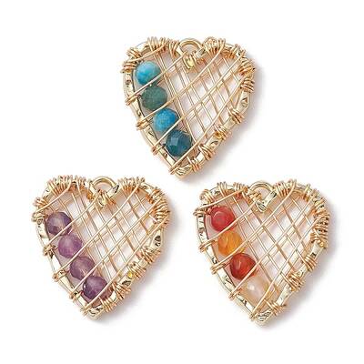 3Pcs 3 Styles Natural Amethyst & Red Agate & Apatite Faceted Round Pendants