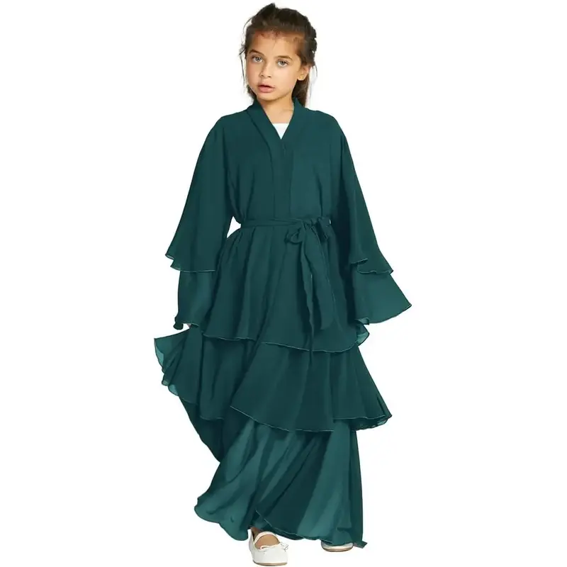 Muslim Girl Abaya Dress Chiffon Afghan Modest Dubai Attire Arabian Islamic Player Kurta Hijab Ramadan