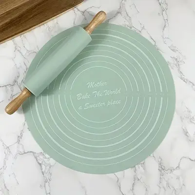 Silicone Pastry Mat & Rolling Pin, 1 Set Round Potholder Set, Kitchen Baking Tools For Cake & Dough Making