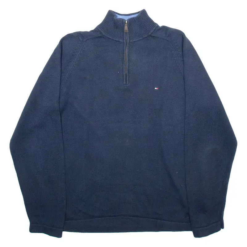 TOMMY HILFIGER Mens Jumper Blue 1/4 Zip Tight Knit M
