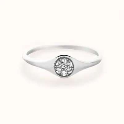 Round Pavé Signet Ring | White Gold
