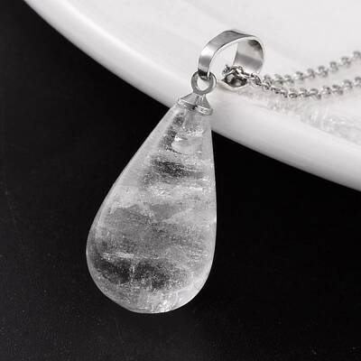 Teardrop Platinum Tone Brass Quartz Crystal Pendants