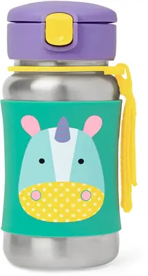 Skip Hop Zoo Straw Stainless Steel Water Bottle with Straw Unicorn 12 Months+ 350ml