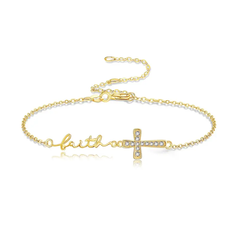 14K Gold Personalized Name Cross Bracelet for Women