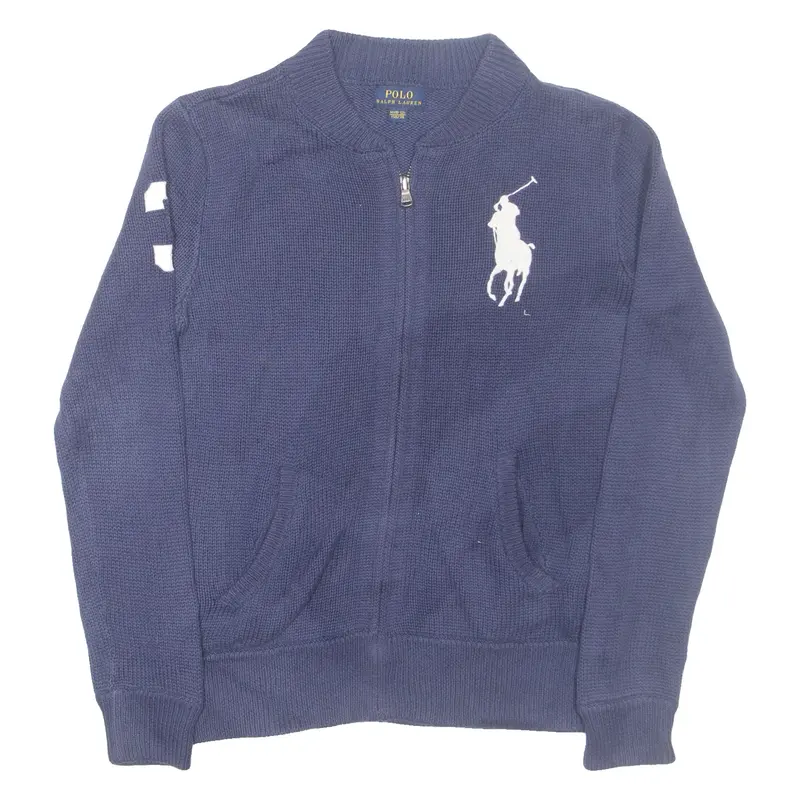 POLO RALPH LAUREN Boys Cardigan Blue Tight Knit M