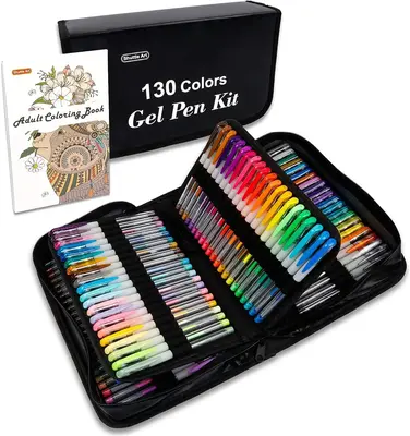 Shuttle Art Gel Pens, 130 Colors Gel Pen with 1 Coloring Book in Travel Case for Adults Coloring Books Drawing Crafts Scrapbo...