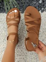 Women's Fashionable Plain Color Cross Straps Slip on Sandals, Crisscross Strap Sandals, Casual Open Toe Sandals for Summer, L...