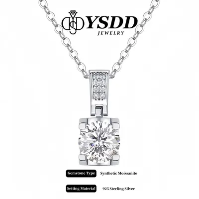 ă#22 Classică4-Prong Solitaire Brilliant Floating Synthetic Moissanite Necklace in 925 Sterling Silver