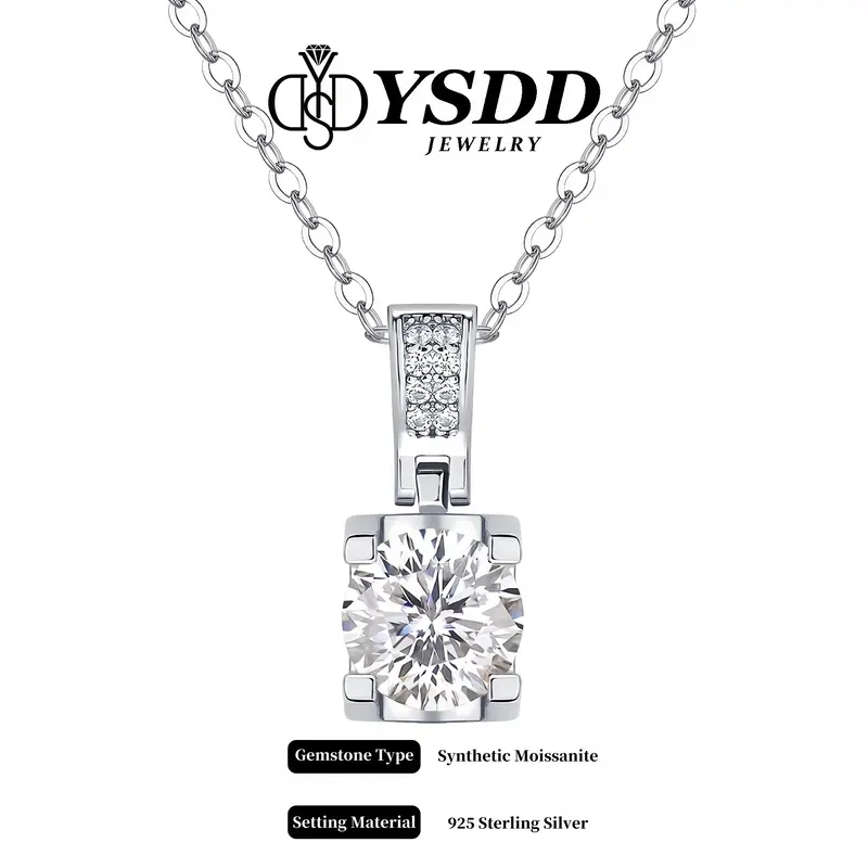 【#22 Classic】4-Prong Solitaire Brilliant Floating Synthetic Moissanite Necklace in 925 Sterling Silver