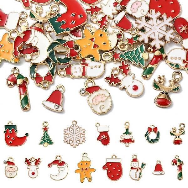 30Pcs 15 Colors Alloy Enamel Pendants