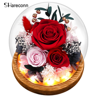 SHareconn Forever Fresh Preserved Roses in Glass Dome with LED Lights, Memorial Day Gift for Her, Mom, Wife, Ideal for Weddin...