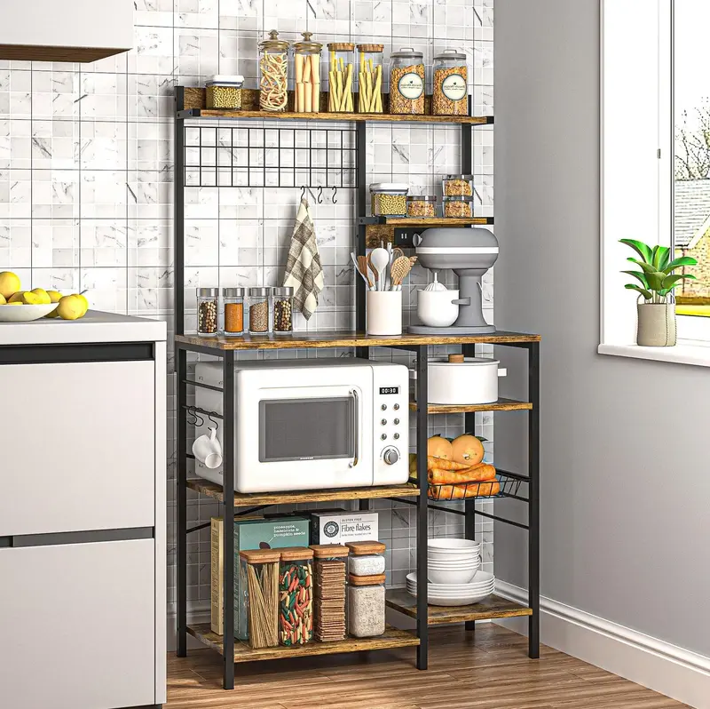 Multifunctional Kitchen Shelf Kitchen Bakers Rack with Storage, 5-Tier Microwave Oven Stand Shelf , Freestanding Utility Kitc...