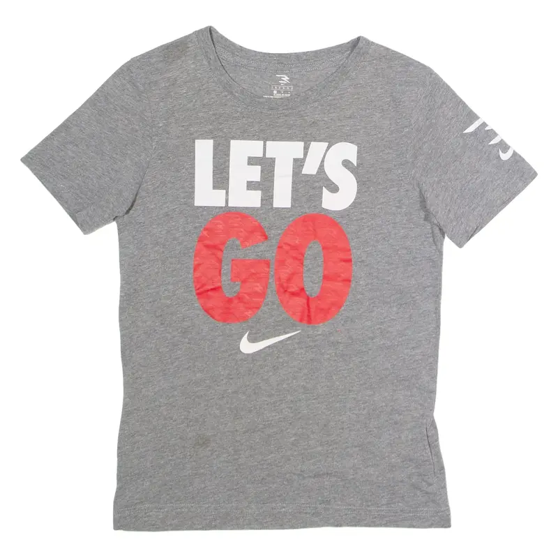 NIKE Let's Go Boys T-Shirt Grey Crew Neck M