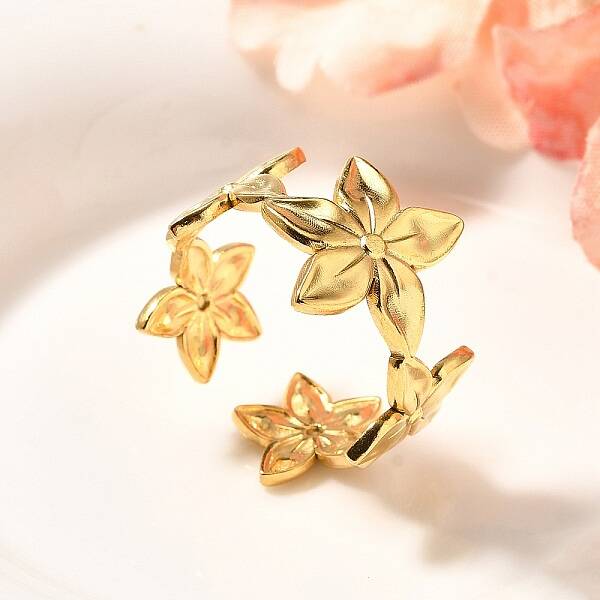 Flower 201 Stainless Steel Open Cuff Ring for Women