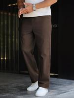 Men's Solid Pocket Button Pants, Regular Fit Casual Comfy Straight Leg Trousers for Work Office Business Daily Wear, Men's Bo...