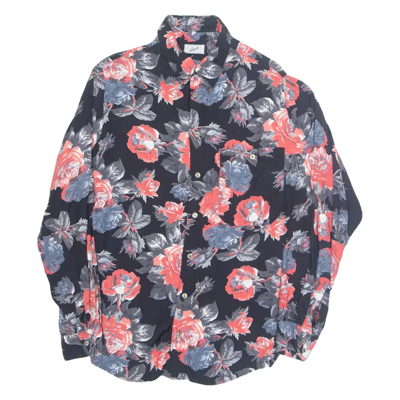 INCOGNITO Womens Printed Shirt Black Collared Long Sleeve Floral M