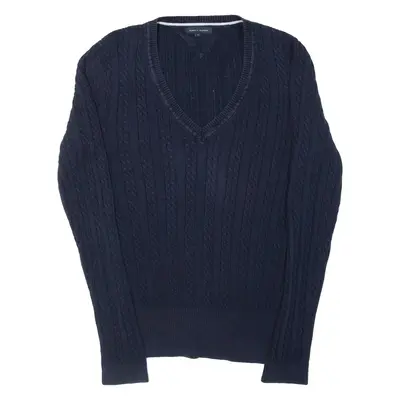 TOMMY HILFIGER Womens Jumper Blue V-Neck Cable Knit M