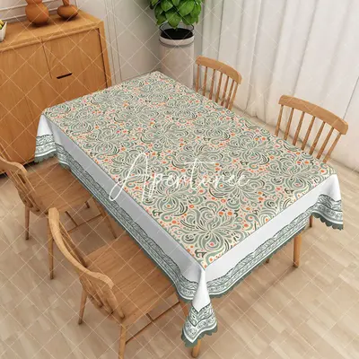 Aperturee Vintage Gren Floral White Edging Rectangle Tablecloth, 52 x 70 inch, 30.82 USD, rectangle tablecloths, ZJY05009-A