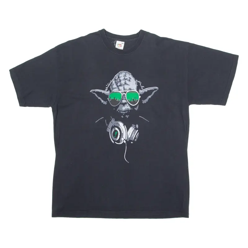 FRUIT OF THE LOOM Yoda Mens T-Shirt Black Crew Neck L