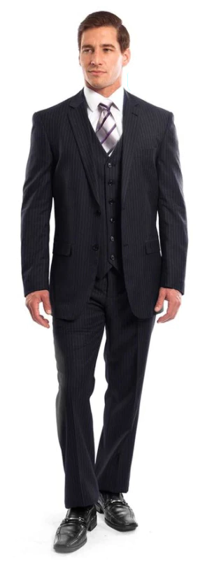 Tazio Men's 3 Piece Executive Pinstripe Suit  6 Button Vest Professional Look
