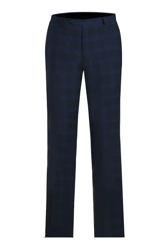 Dark Navy Windowpane Plaid Slim Fit Two-Button Men's Suit