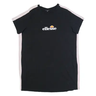ELLESSE Womens T-Shirt Dress Black Short Sleeve Knee Length UK 20