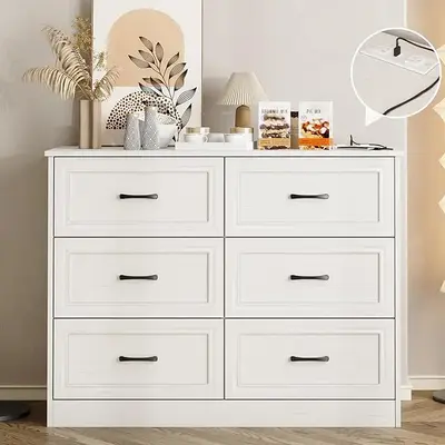 Vabches Dresser for Bedroom, 6/9 Drawer Wide Dresser Organizer with Charging Station, Tall Dresser for Hallway, Wood Dresser ...