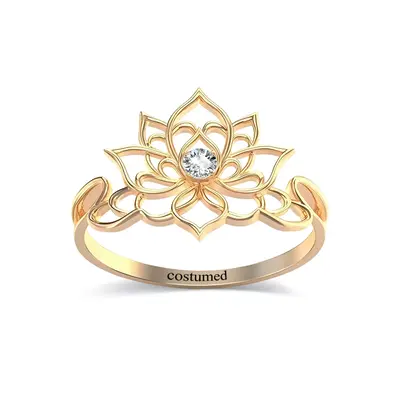 10K Gold Cubic Zirconia Lotus Ring