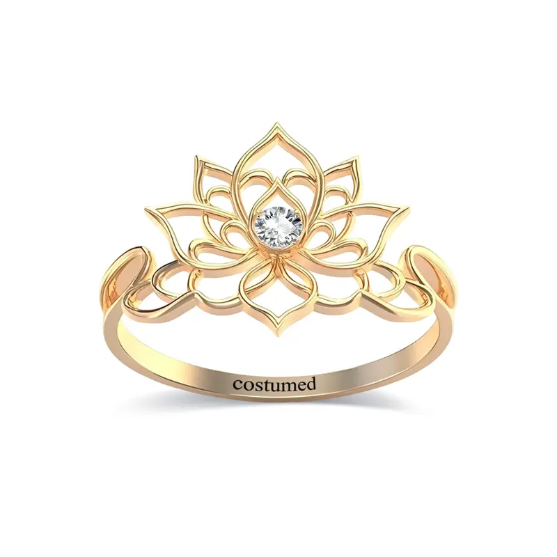 10K Gold Cubic Zirconia Lotus Ring