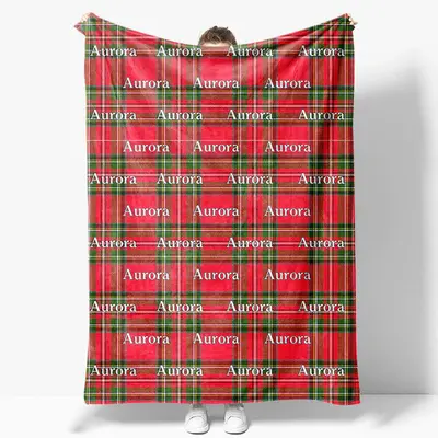 Aperturee Christmas Green Red Plaid Custom Repeat Name Blanket - Aperturee