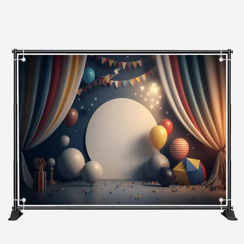 Curtain Dark Blue Balloons 1st Birthday Backdrop - Aperturee