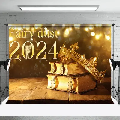 Golden Crown Books Fairy Bokeh 2024 New Year Backdrop - Aperturee