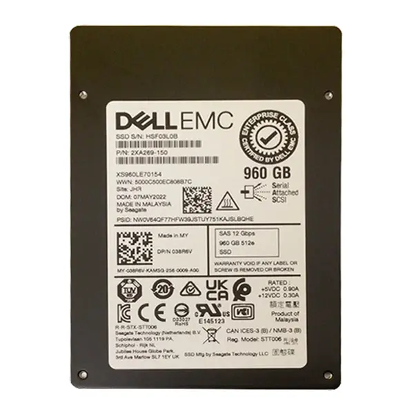 038R6V Dell 960GB SAS 12Gb/s MU 512e 2.5-Inch Solid State Drive