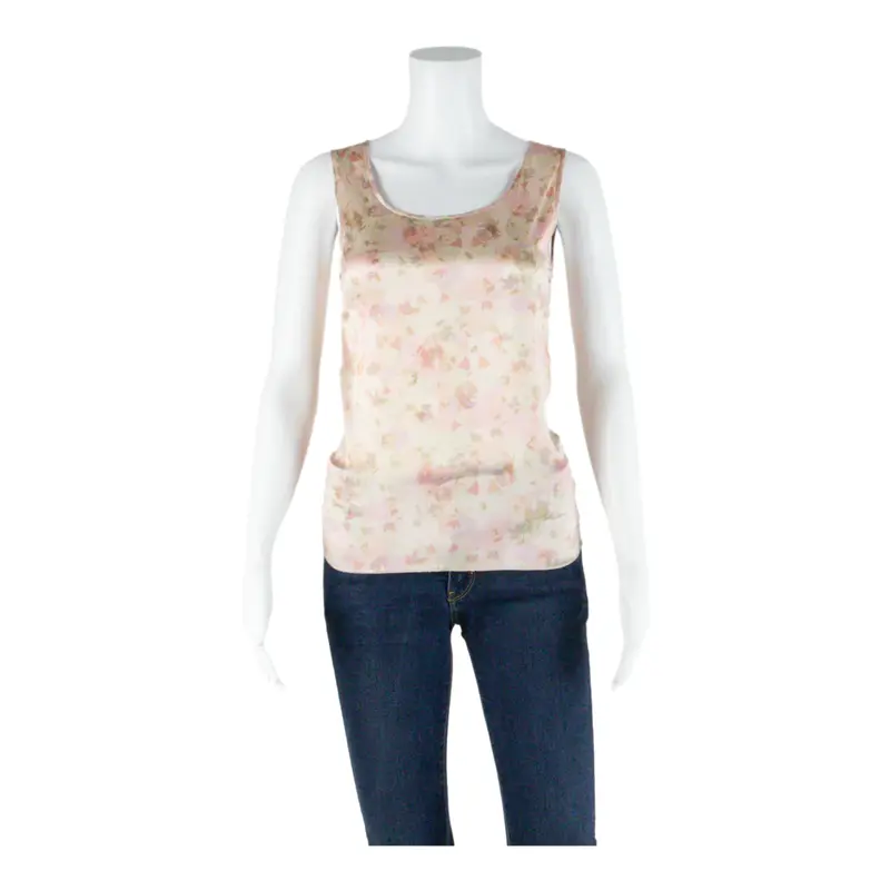 Womens Printed Vest Pink Sleeveless Faux Silk Crazy Pattern XS