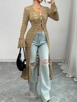 Women's Plain V Neck Long Sleeve Cardigan, Casual Knitwear for Spring, Women's Knit Clothing for Daily Wear, Tops, Womenswear