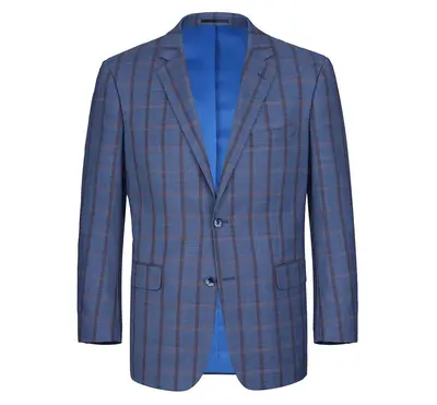 Blue Windowpane Plaid Classic Fit Men's Suit - Two Button Stretch