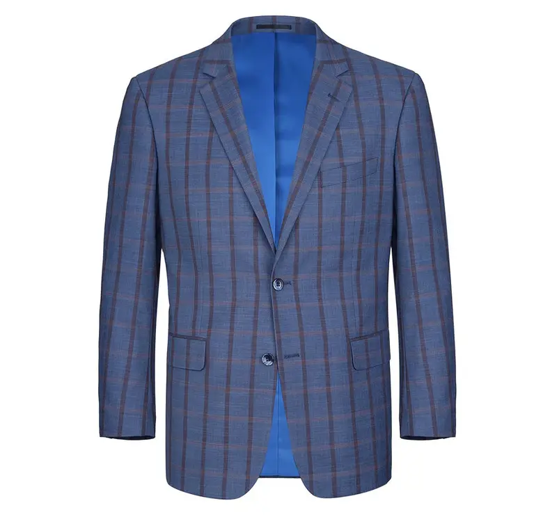 Blue Windowpane Plaid Classic Fit Men's Suit - Two Button Stretch