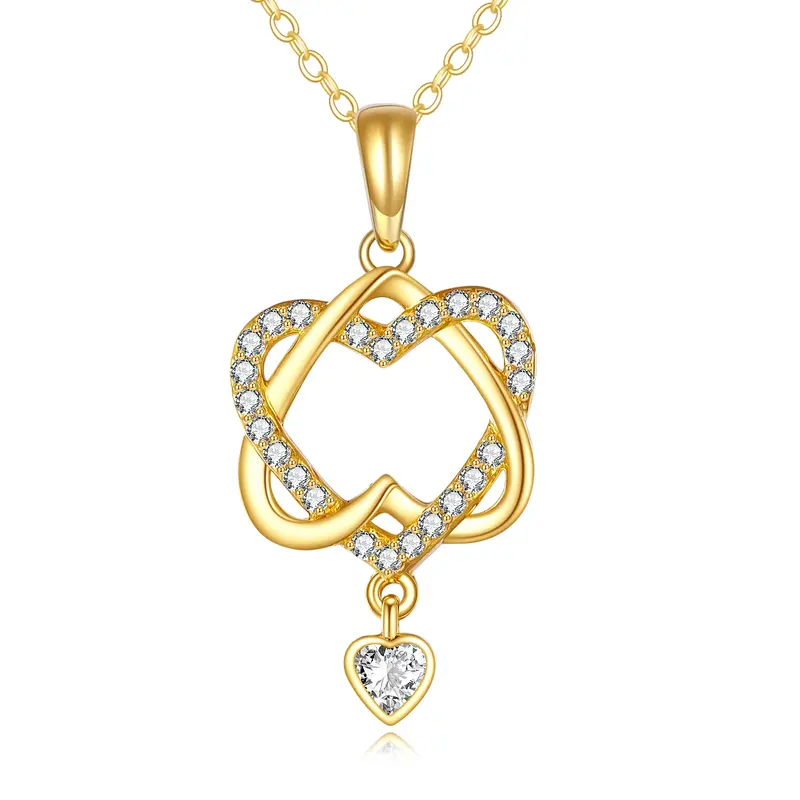 10K Gold Cubic Zirconia Heart Pendant Necklace
