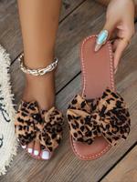 Women's Fashion Leopard Print Bowknot Design Flat Sandals,  Casual Comfortable Boho Sandals for Summer, Female All-match Ethn...