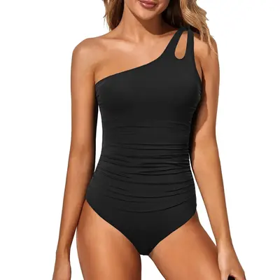 Holipick One Shoulder One Piece Swimsuit for Women Comfortable Tummy Control Bathing Suits Modest Full Coverage Keyhole Swimw...