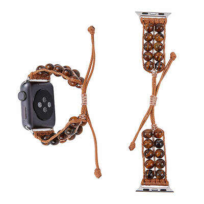 Natural Tiger Eye Round Braided Bead Watch Band