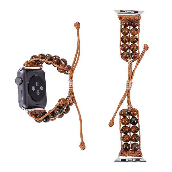 Natural Tiger Eye Round Braided Bead Watch Band
