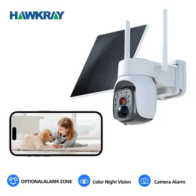 Hawkray 4G solar-powered security camera, no Wi-Fi connection required, automatic tracking and spotlight alarm function, colo...