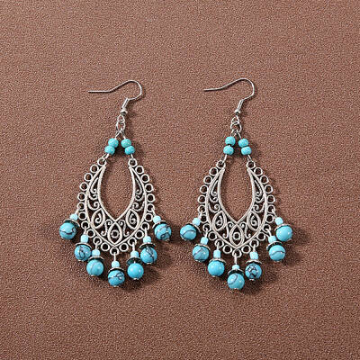 Bohemian tassel turquoise earrings