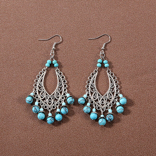 Bohemian tassel turquoise earrings