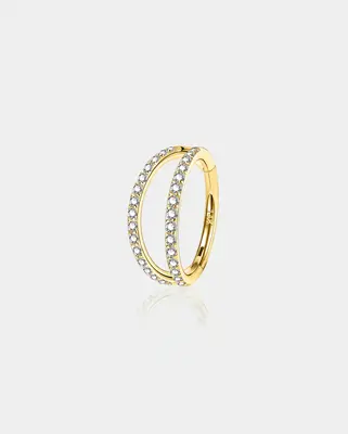 14K Gold CZ Double Hoop Segment Nose Ring - 5mm