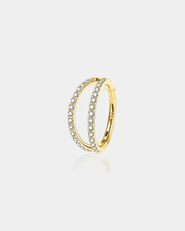 14K Gold CZ Double Hoop Segment Nose Ring - 5mm
