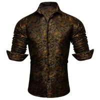 AILISUS Men's Paisley Black Gold Jacquard Long Sleeve Dress Shirt Plus Size Breathable Anti-wrinkle Button Down target summer...