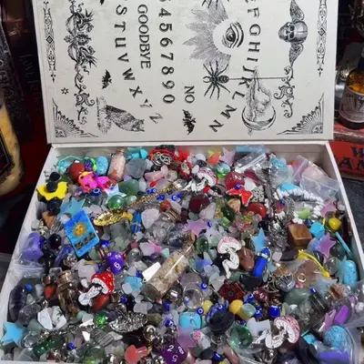1/4 cup Assorted charm, trinket, crystal mix plus 100pc glow in the dark stars and a fairy enamel pin bundle set.